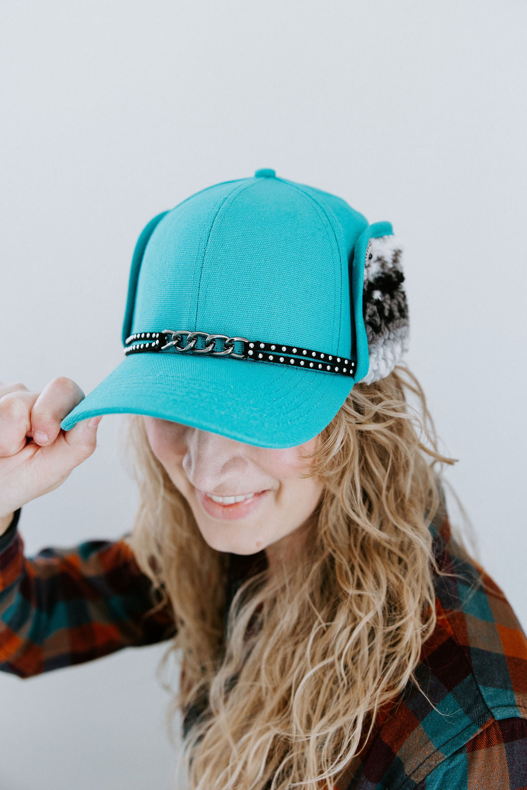 Detroit Lions Faux Fur Trapper Hat FOCO Faux Fur Earflap Hat in Teal - Cozy Winter Hat display picture 1