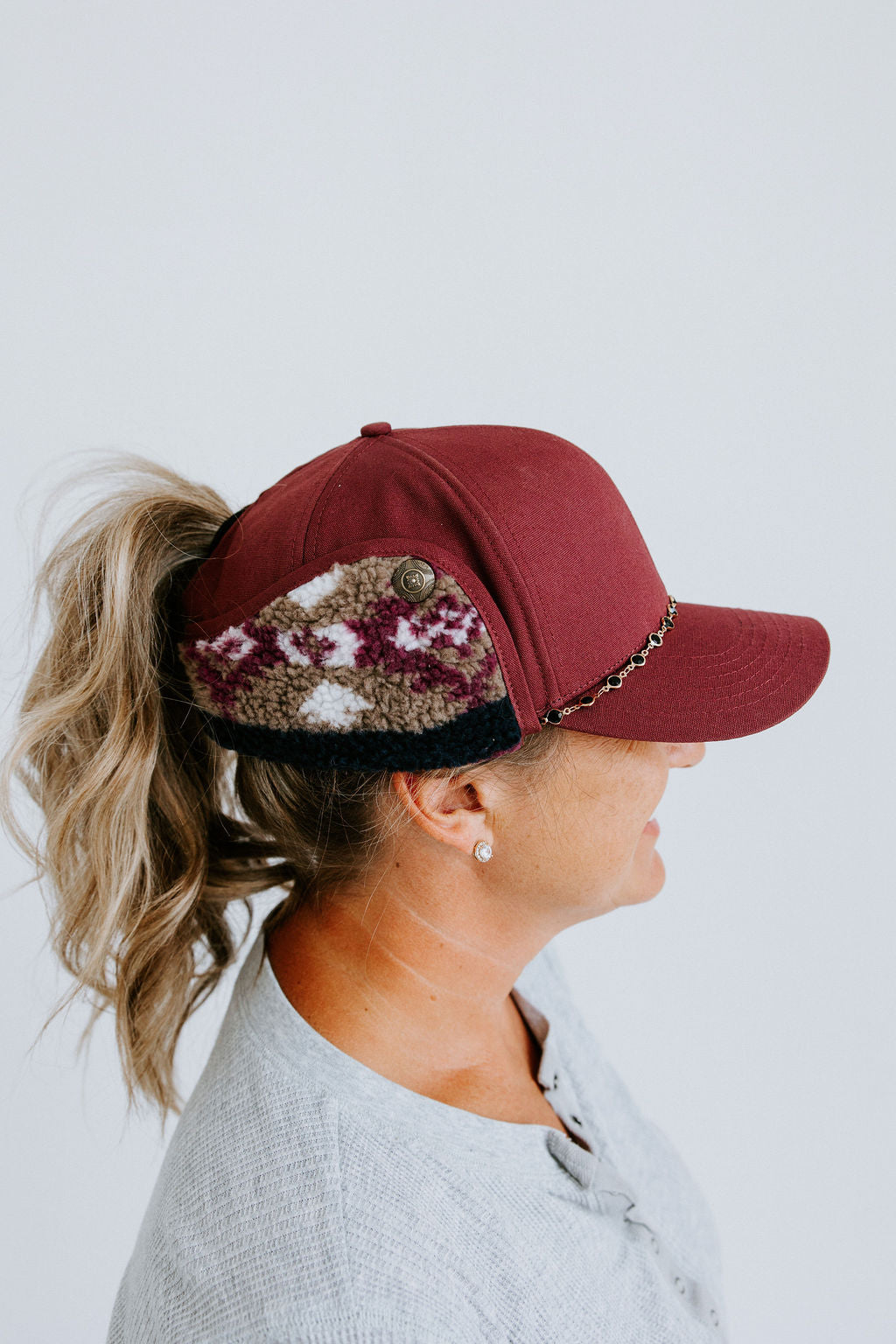 Dusty Rose Earflap Trapper Hat