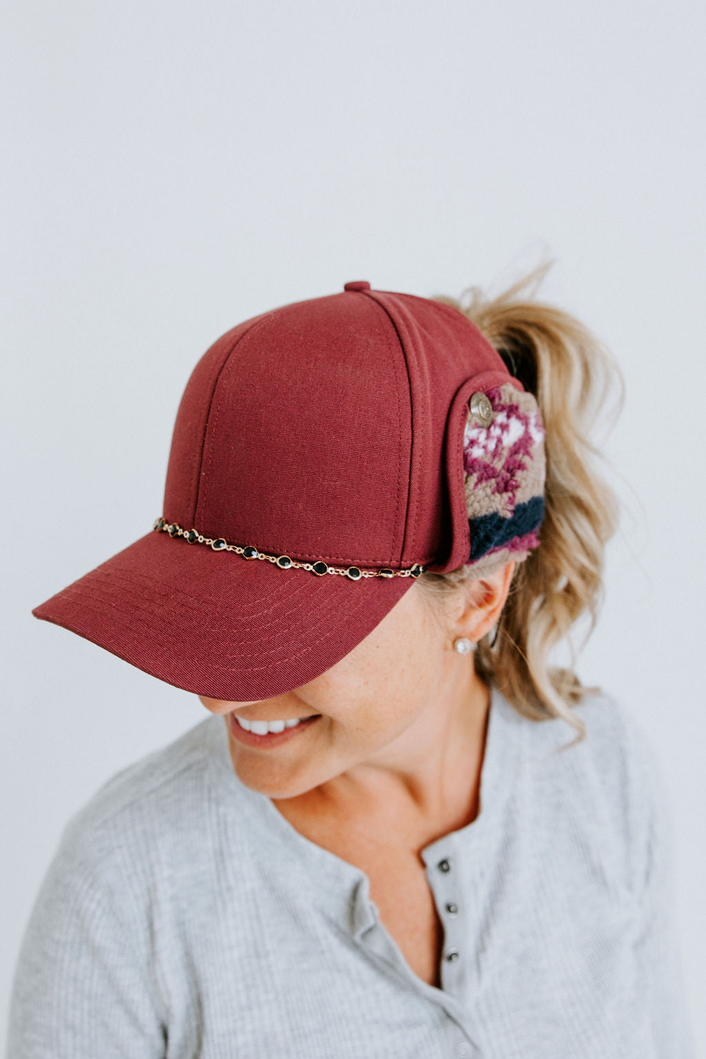 Dusty Rose Pony-Tail Trapper Hat