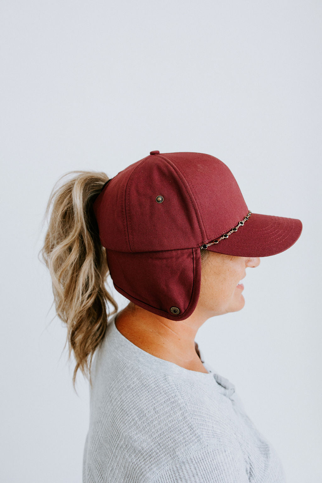 Dusty Rose Earflap Trapper Hat